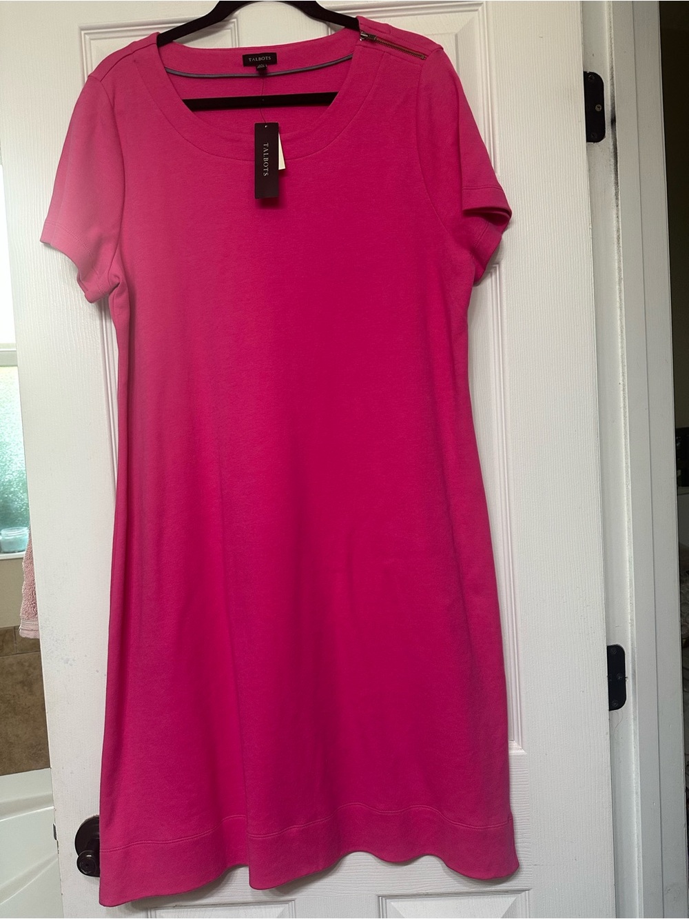 Talbots Pink Shift Dress Zipper On Left Shoulder Side Slits Cotton XL NWT